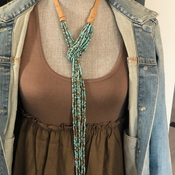 Turquoise Cut Crystal Statement Lariat Necklace-boutique - Picture 7 of 10